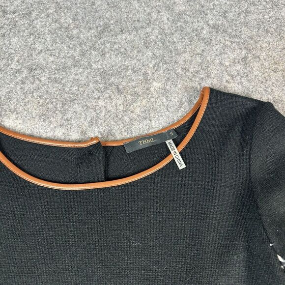THML Dress Womens Small Mixed Media Black Long Sleeve A Line Casual - Picture 5 of 8
